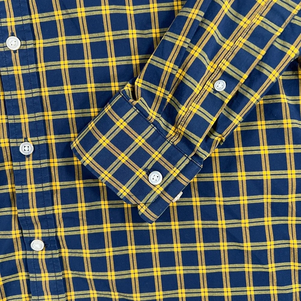 Banana Republic Shirt Mens Medium Blue Gold Check Long Sleeve Button Down